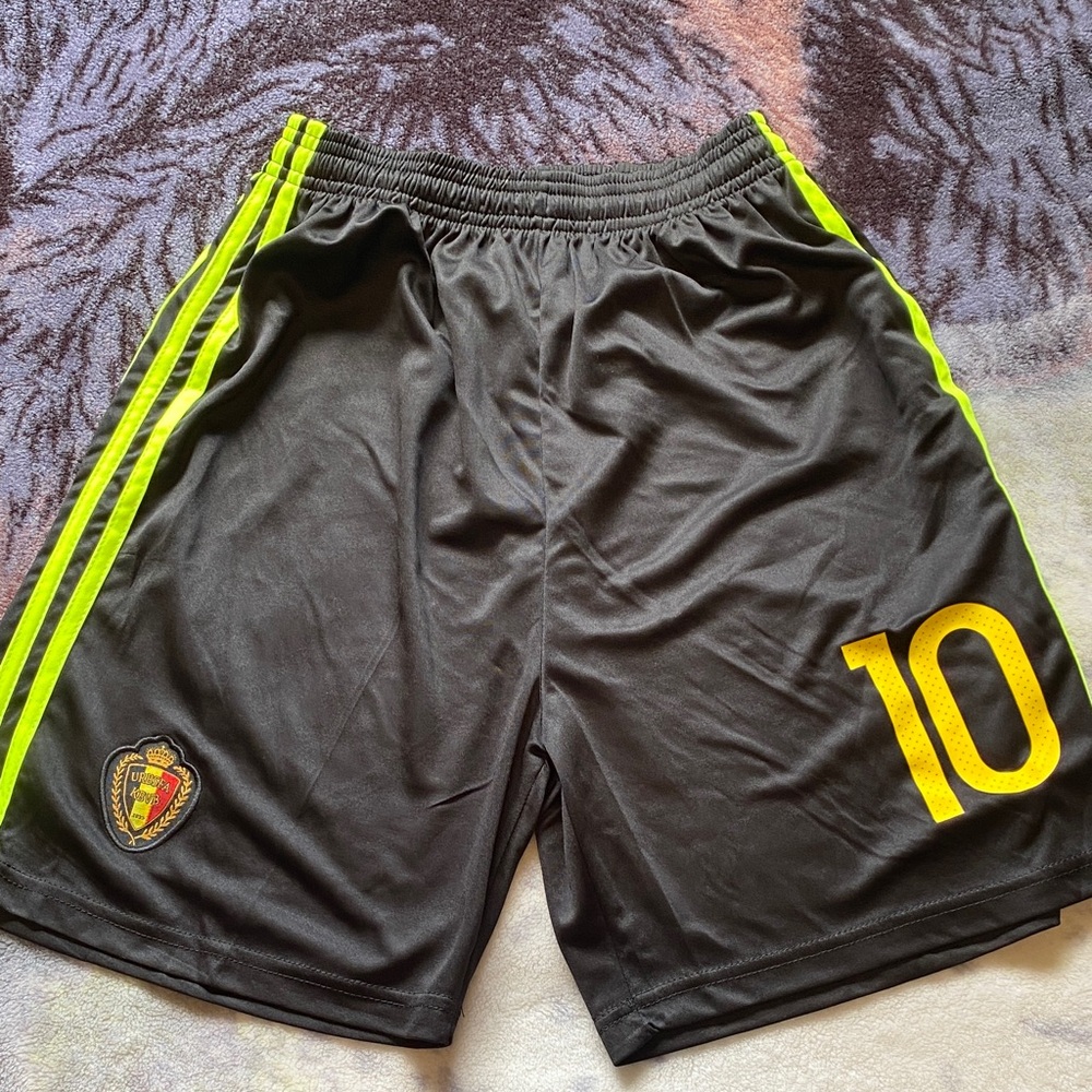 adidas Black and Neon Yellow Belgium national team shorts Eden Hazard